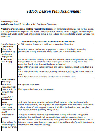 edTPA Lesson Plan Assignment