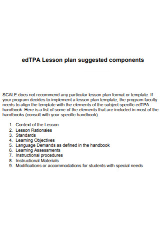 edTPA Lesson Plan Suggested Components