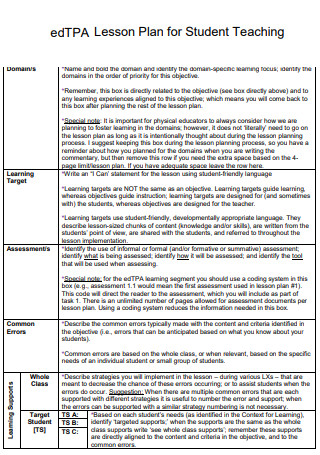 edTPA Lesson Plan for Student Teaching