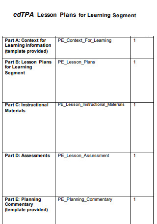 edTPA Lesson Plans for Learning Segment