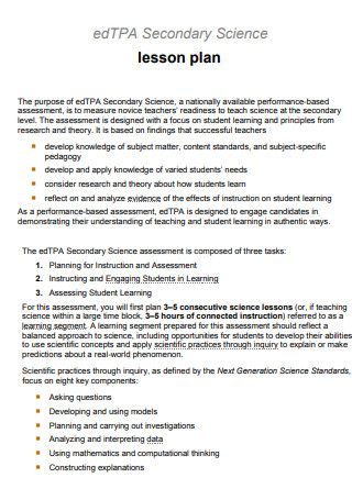 edTPA Secondary Science Lesson Plan