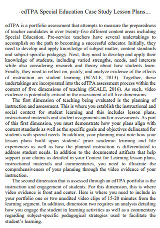 edTPA Special Education Case Study Lesson Plans
