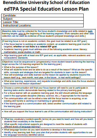 edTPA Special Education Lesson Plan