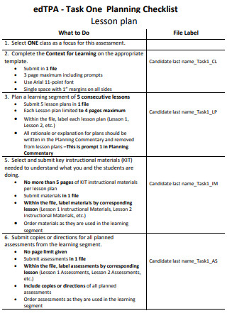 edTPA Task One Lesson Plan Checklist