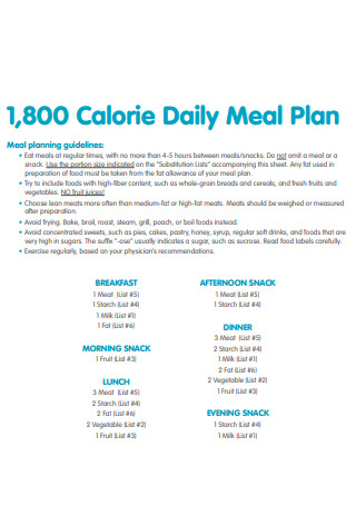 1800 Calorie Daily Meal Plan