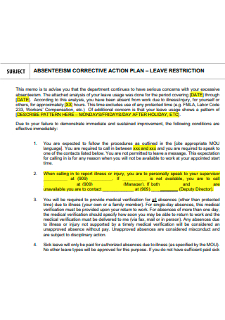 Absenteeism Corrective Action Plan