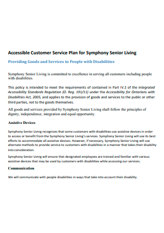 Accessible Customer Service Plan For Senior Living