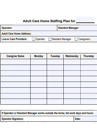 Adult Care Home Staffing Plan