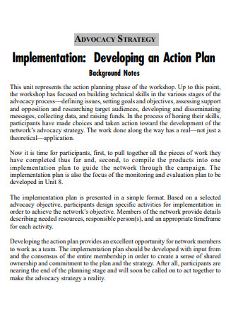 Advocacy Strategy Action Plan