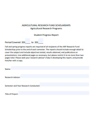 Agricultural Research Student Progress Report