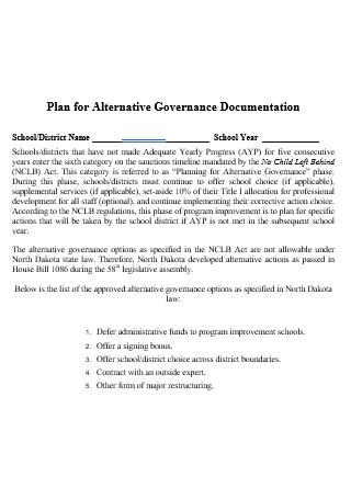 Alternative Governance Documentation Plan