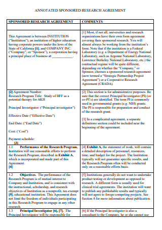 Annotated Sponsored Research Agreement