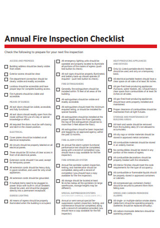 Annual Building Fire Inspection Checklist