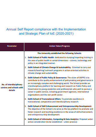Annual Self Report Compliance Strategic Plan