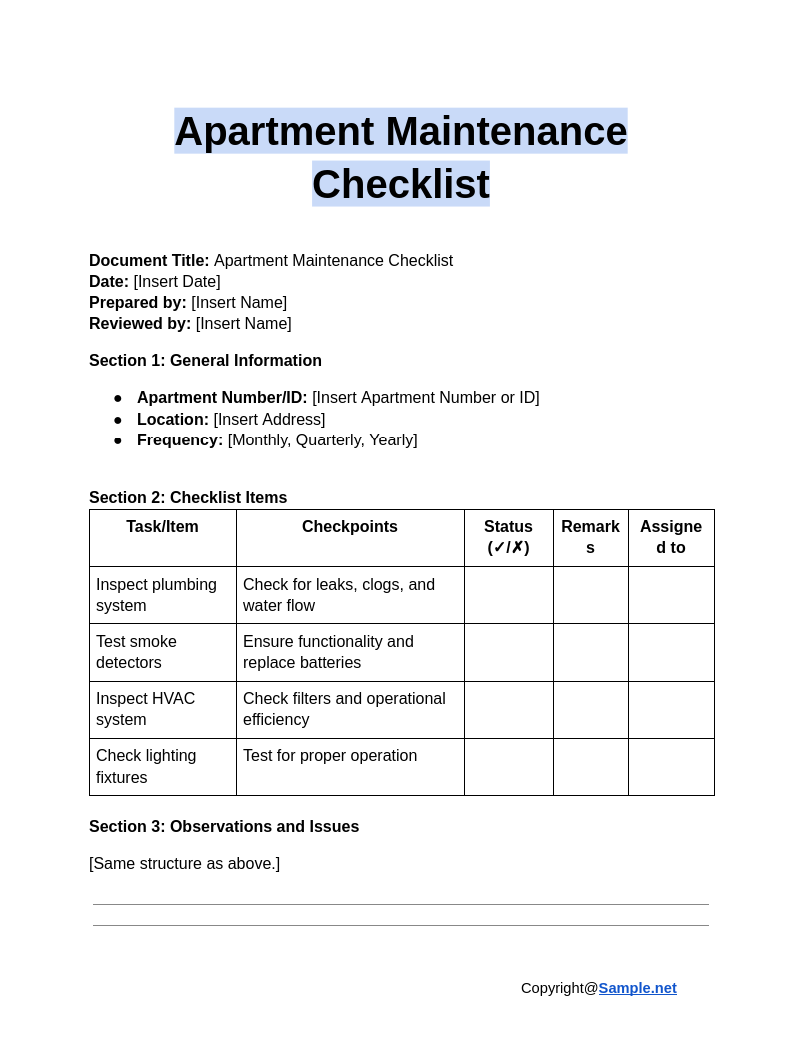 Apartment Maintenance Checklist Google Docs 01 06 2025 10 58 AM