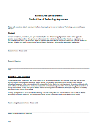 Area School District Student Technology Use Agreement
