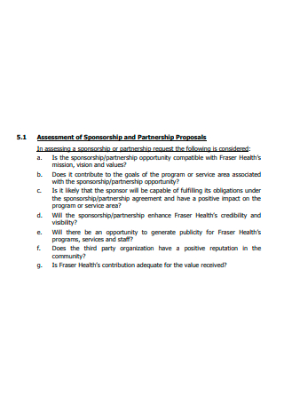 Assessment of Sponsorship Partnership Proposal