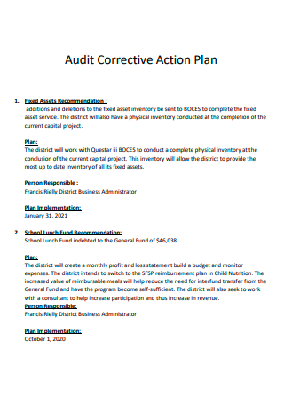 Audit Corrective Action Plan Example