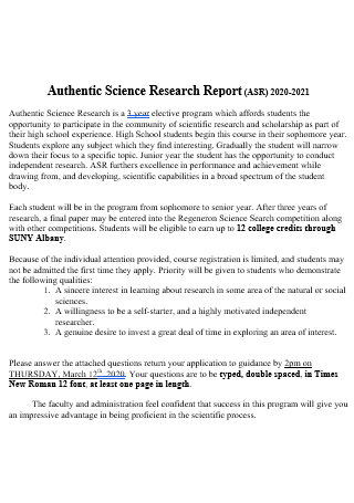Authentic Science Research Report