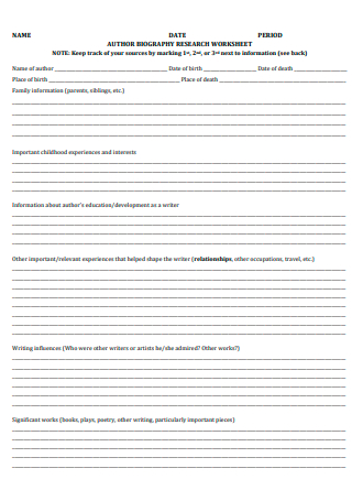 Author Biography Research Worksheet