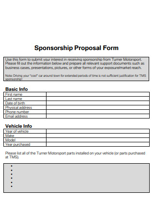 Automotive Sponsorship Proposal Form