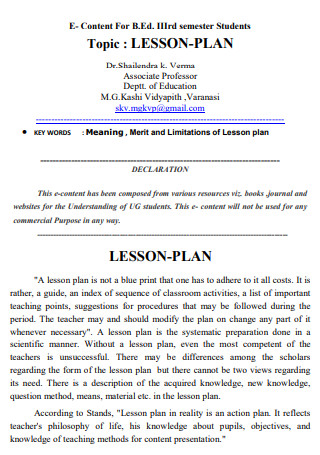 BEd Student Lesson Plan