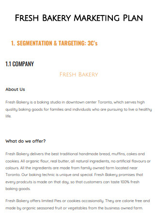 Bakery Sales and Marketing Plan