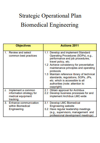 Biomedical Strategic Operational Plan