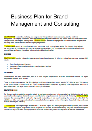 Brand Management and Consulting Business Plan