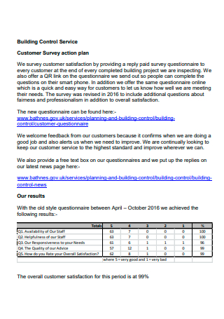 Building Control Service Customer Survey Action Plan