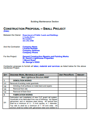 Building Maintenance Section Construction Proposal