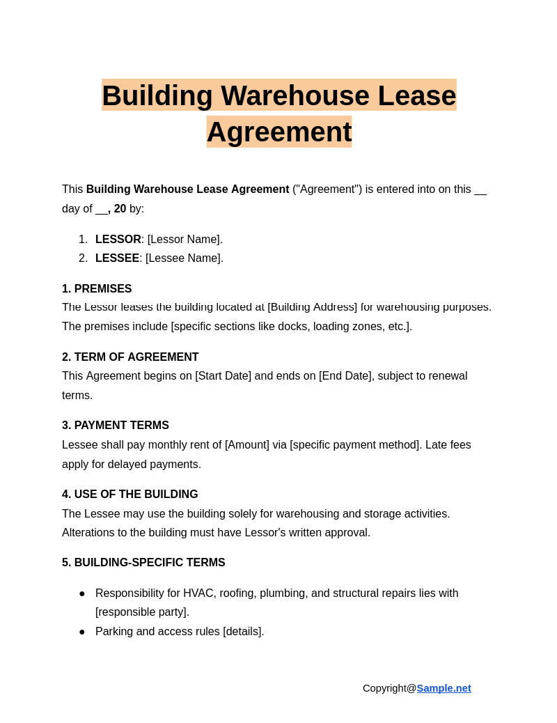 Building Warehouse Lease Agreement Google Docs 01 10 2025 04 49 PM