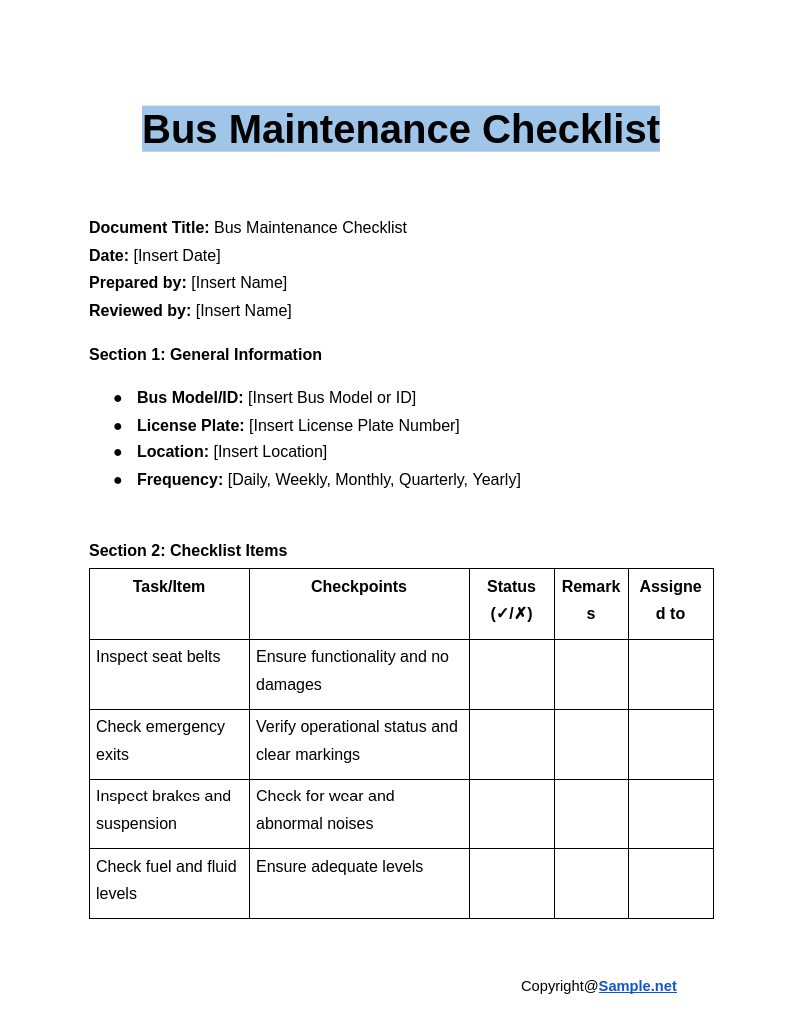 Bus Maintenance Checklist Google Docs 01 06 2025 10 58 AM