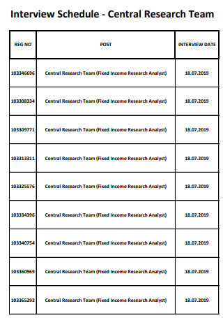 Central Research Team Interview Schedule