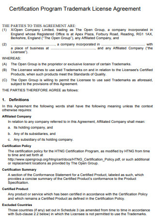 Certificate Program Trademark License Agreement