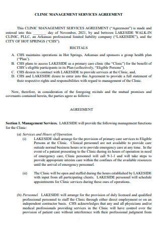 Clinic Management Services Agreement