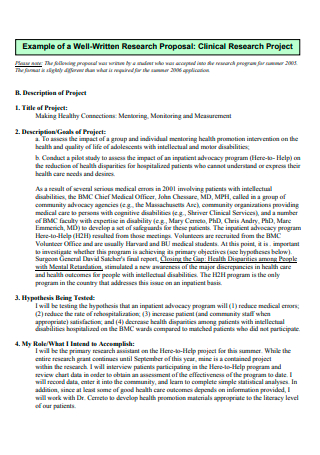 Clinical Research Project Proposal