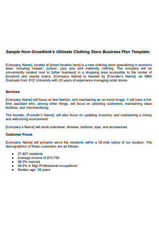Clothing Store Business Plan Template