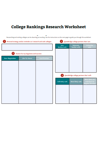 College Rankings Research Worksheet
