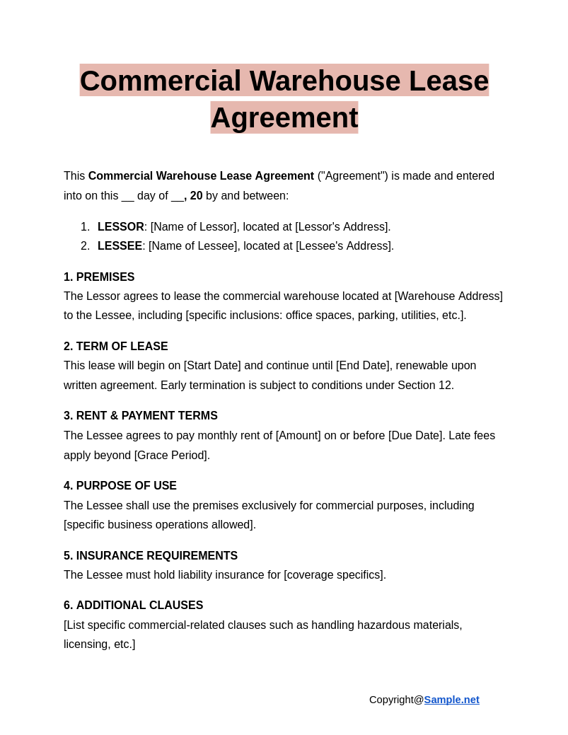 Commercial Warehouse Lease Agreement Google Docs 01 10 2025 04 49 PM