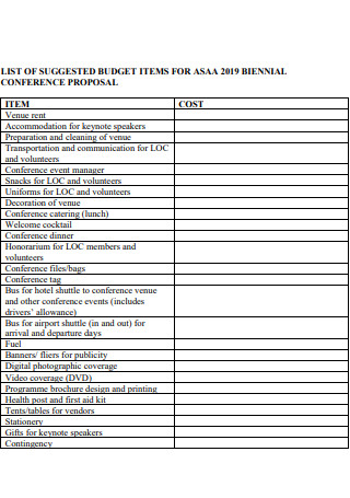 Conference Items Budget Proposal