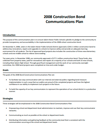 Construction Bond Communications Plan