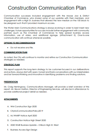 Construction Communication Plan in PDF