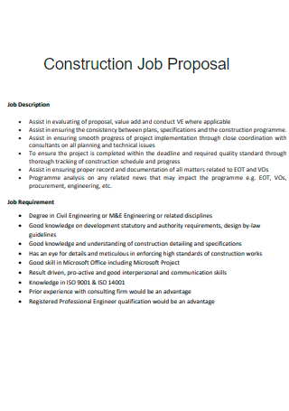 Construction Job Proposal Example