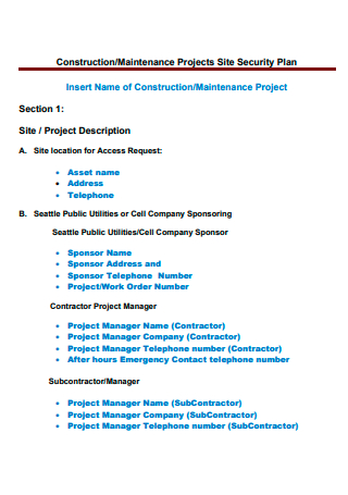 Construction Maintenance Site Security Project Plan
