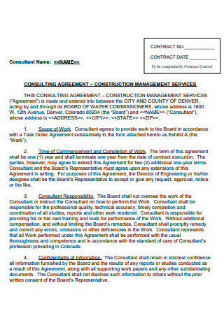 Construction Management Services Consulting Agreement