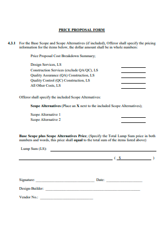 Construction Price Proposal Form