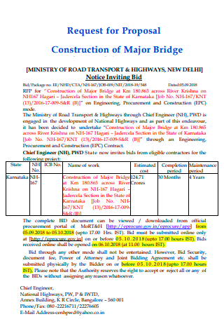 Construction of Major Bridge Job Proposal