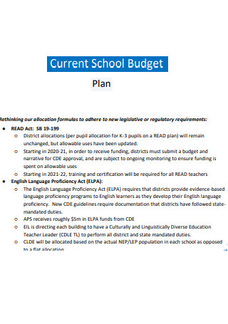 Current School Budget Plan