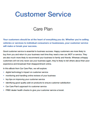 Customer Service Care Plan